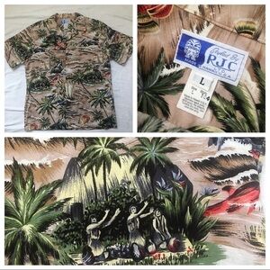 Vintage RJC - Mens Large Polynesian Hawaiian Aloha Button Up Shirt Resortware